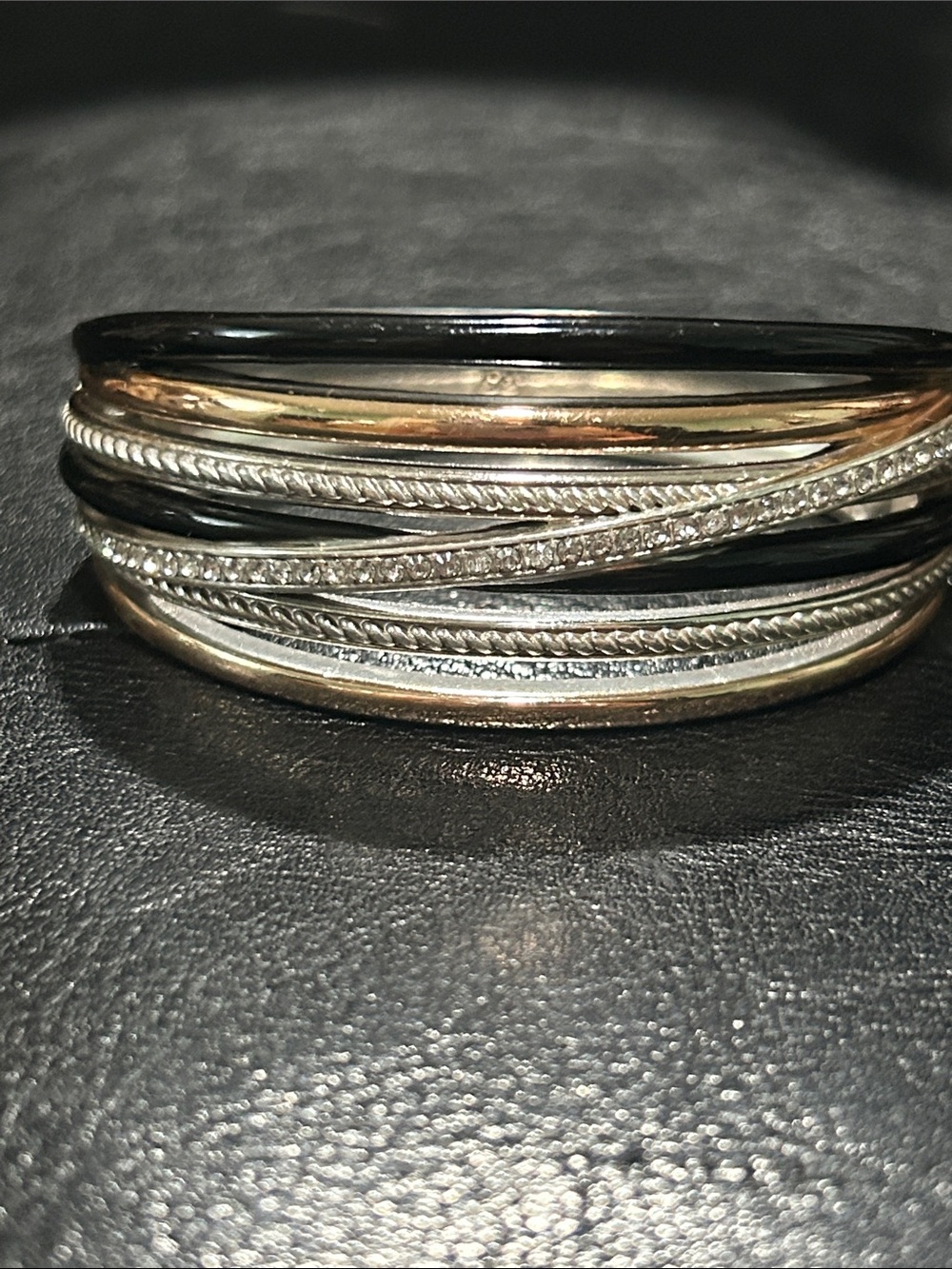 Brighton Multi-Tone Stacked Bangle Bracelet - Black, Gold, Silver